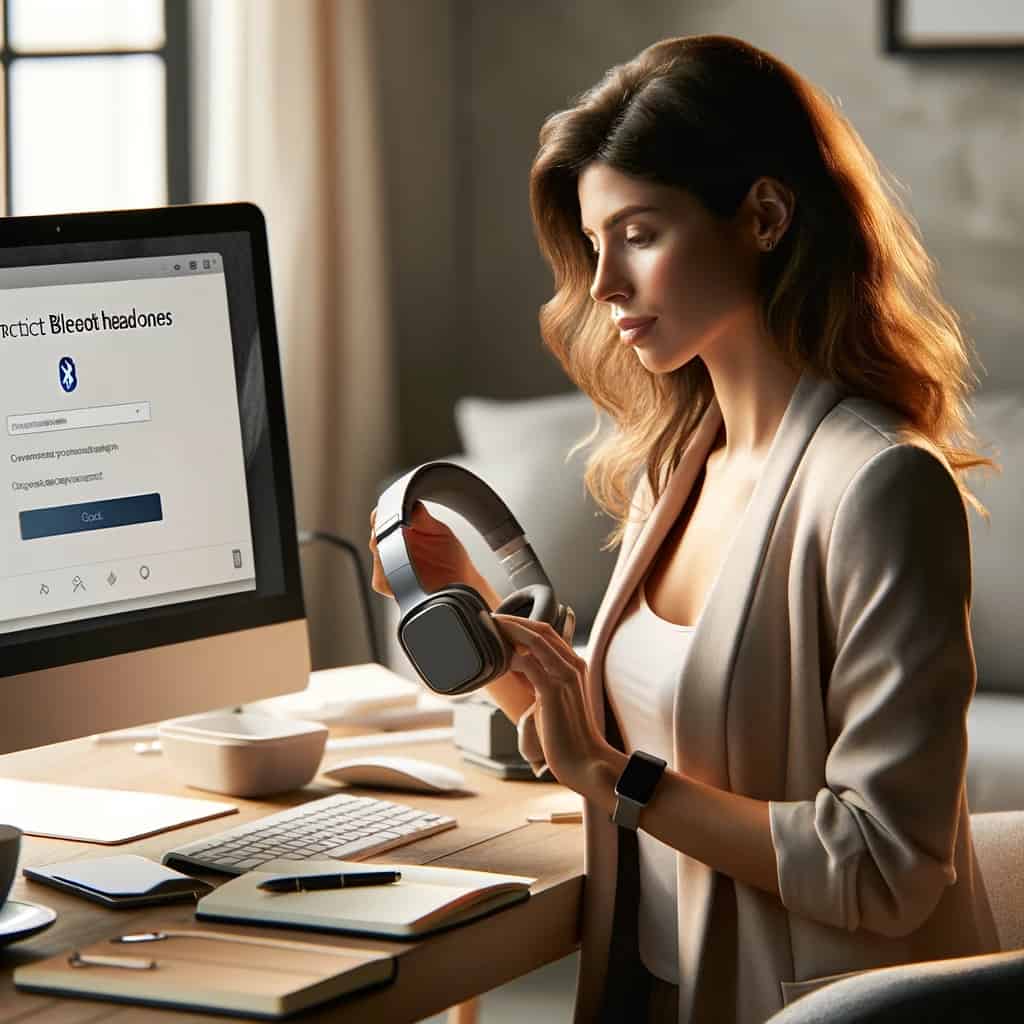 jak podłączyć słuchawki bezprzewodowe do komputera stacjonarnego - kobieta mająca problem ze sparowaniem słuchawek