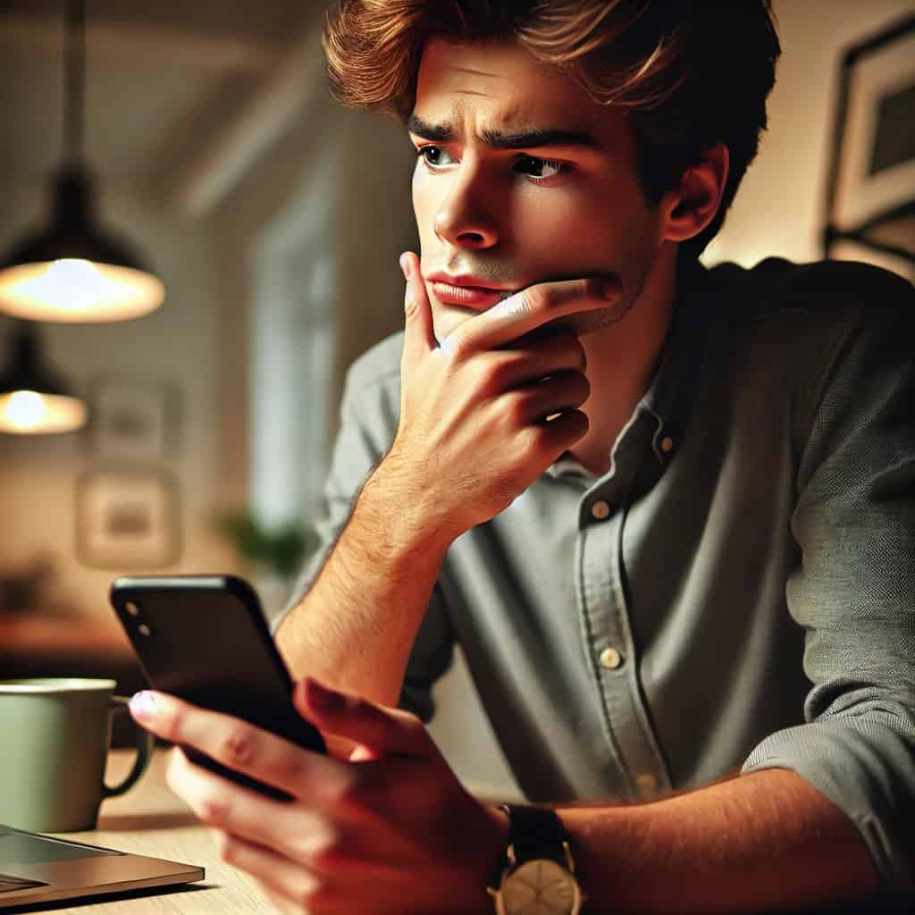 telefon wykrywa słuchawki które nie są podłączone - mężczyzna zastanawia się co zrobić