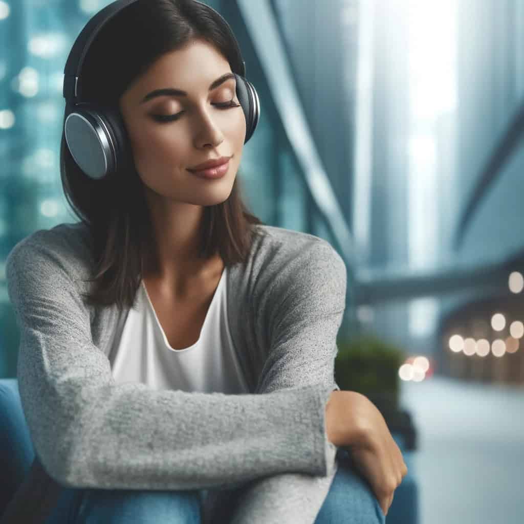 Do czego służą słuchawki - kobieta z zamkniętymi oczami zasłuchana w muzykę
