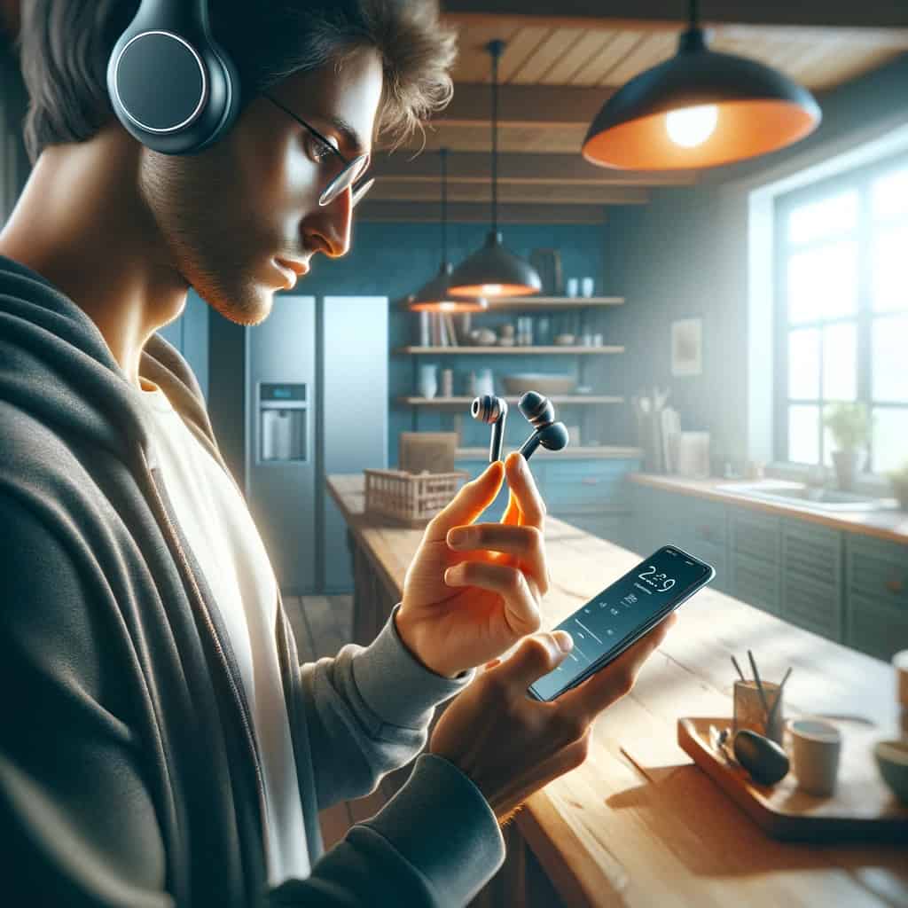 Jak podłączyć słuchawki Bluetooth do telefonu - mężczyzny próbujący sparować model douszny