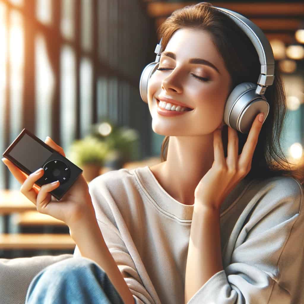 Jak podłączyć słuchawki bezprzewodowe do MP3 - kobieta słuchająca muzyki