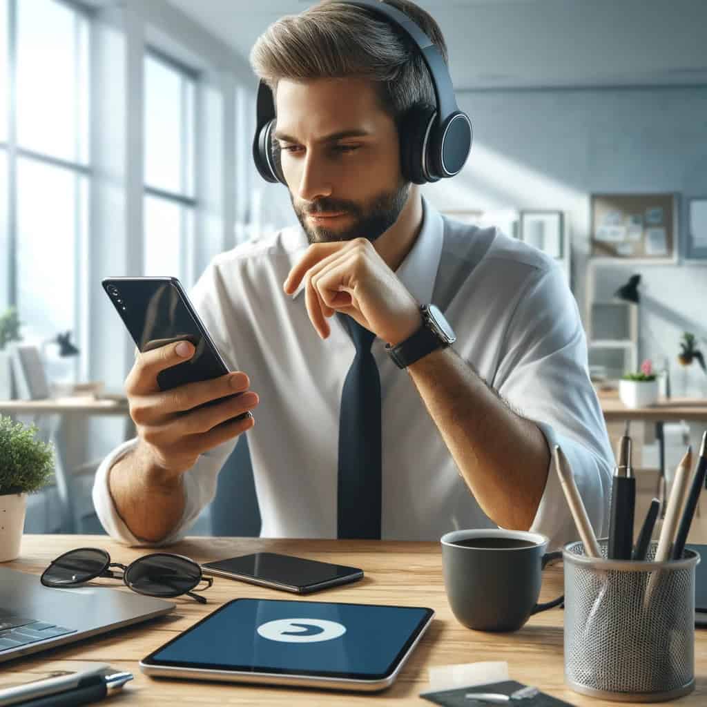 Jak włączyć i wyłączyć asystenta Google - mężczyzna w słuchawkach z telefonem