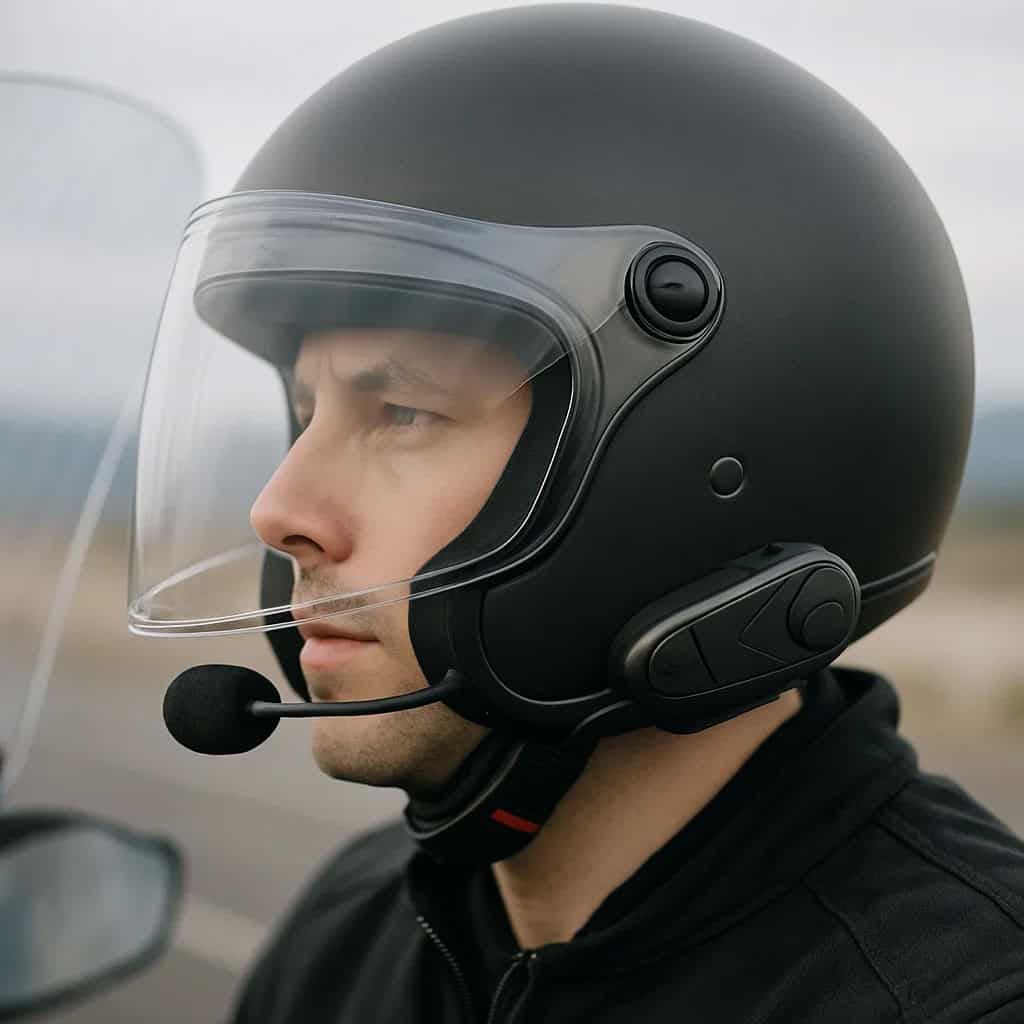 Jak zamontować interkom do kasku otwartego - Mikrofon zainstalowany modelu typu jet.