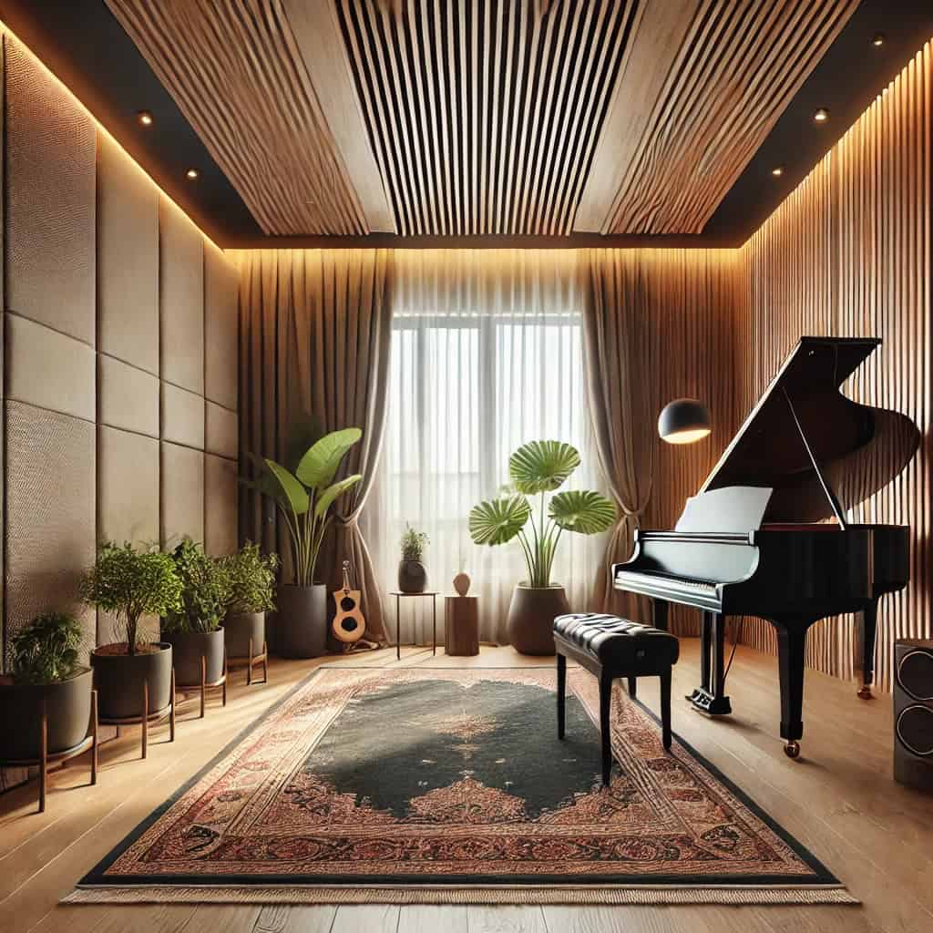 akustyka pokoju muzycznego - pomieszczenie z pianinem