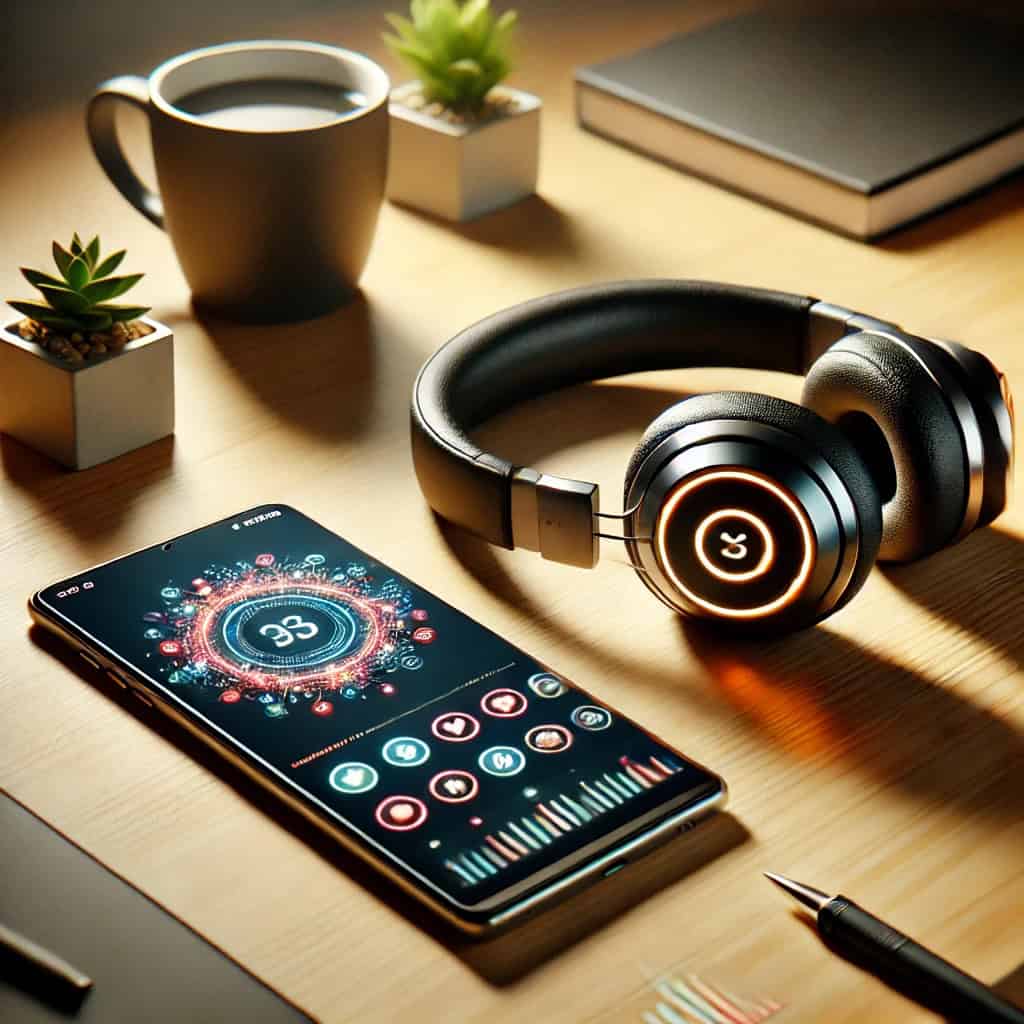 asystent google jak wyłączyć w słuchawkach przykładowy model leży na stole obok włączonego smartphone