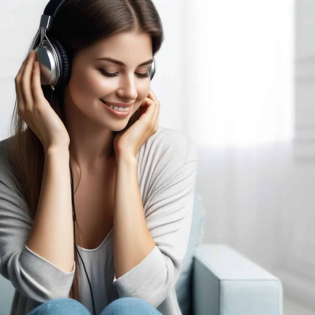 czułość słuchawek co to jest - kobieta zasłuchana w muzykę