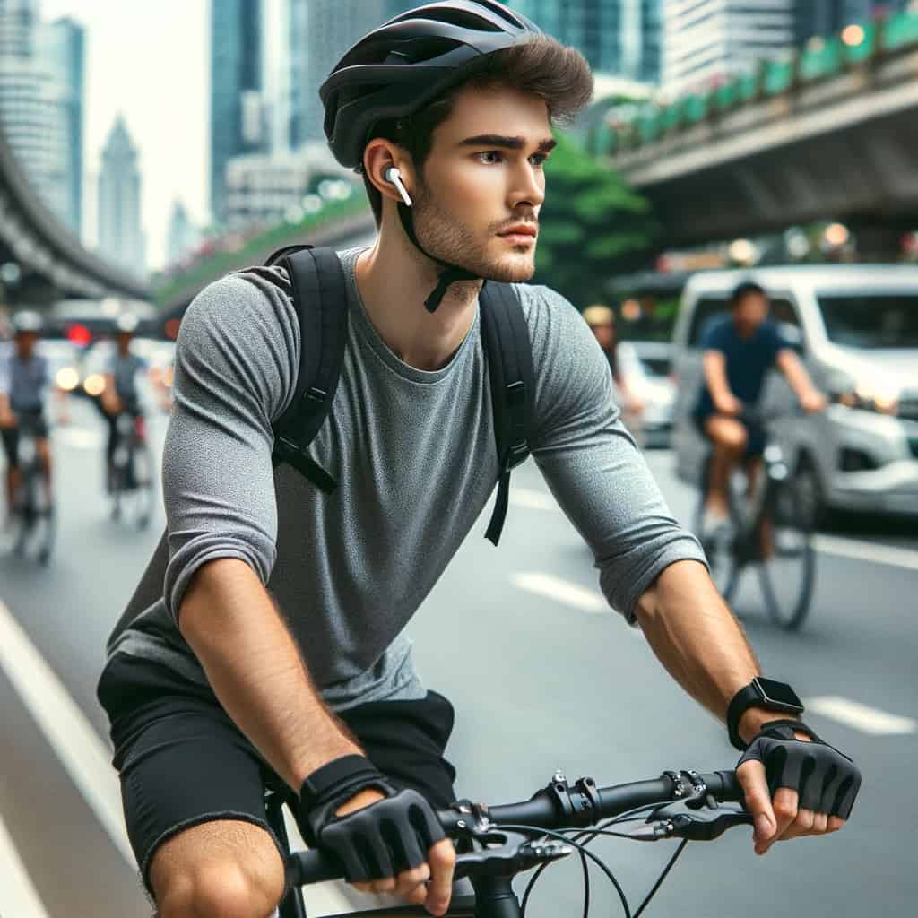 czy można jeździć na rowerze w słuchawkach - rowerzysta w przykładowym modelu