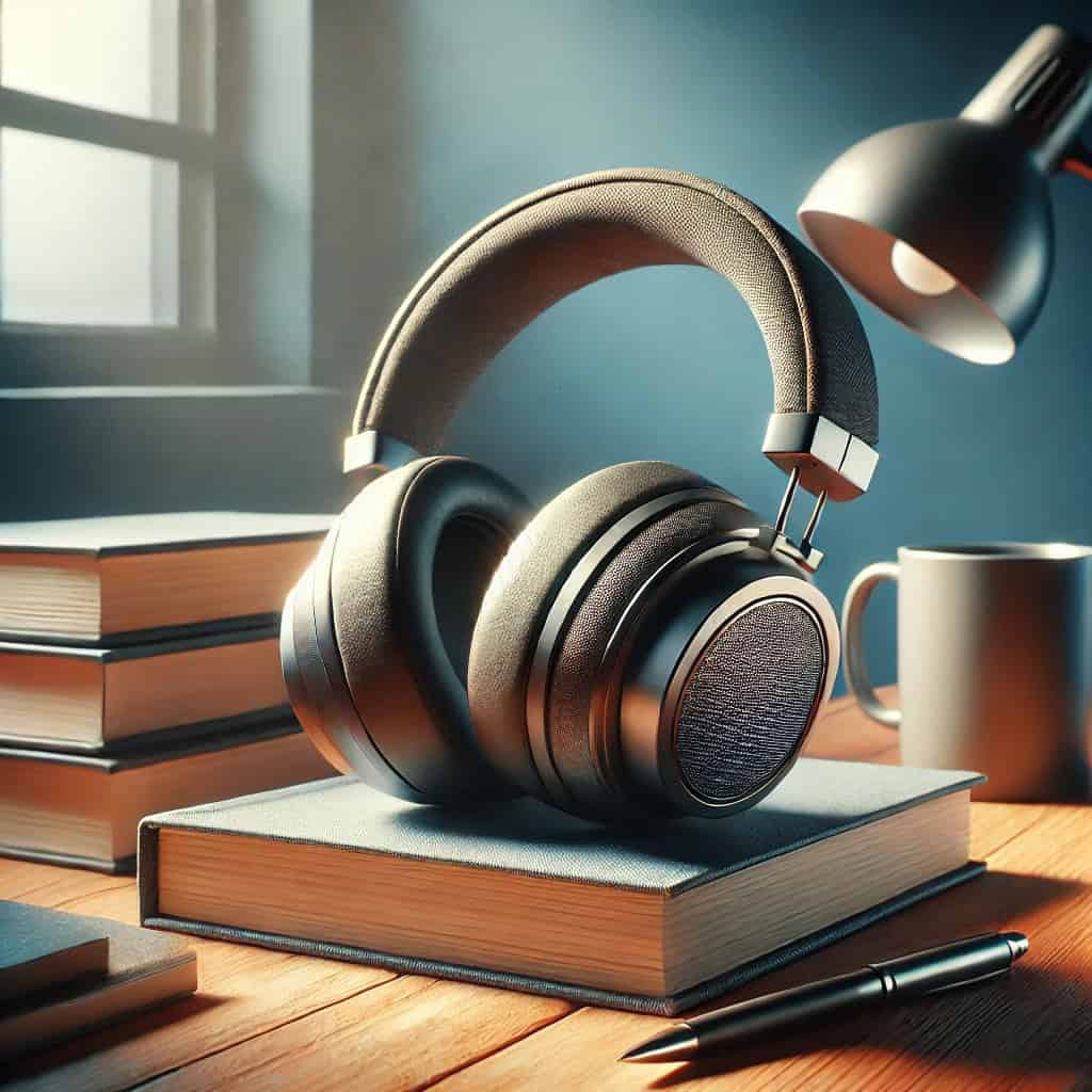 czym są słuchawki polotwarte - przykładowy model leży na biurku na książce