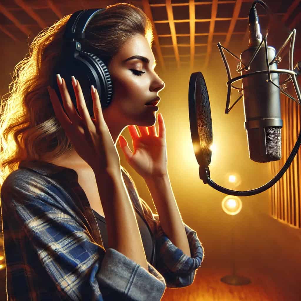 dobre słuchawki dla piosenkarzy na głowie kobiety w studiu nagrań