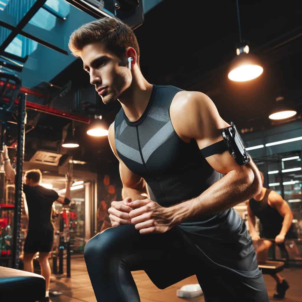 dobre słuchawki na siłownie - mężczyzna robi skłon w przykładowym modelu