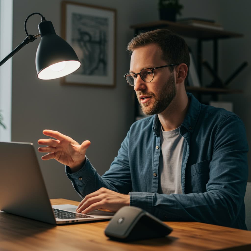 dobry zestaw głośnomówiący do komputera - mężczyzną podczas wideorozmowy