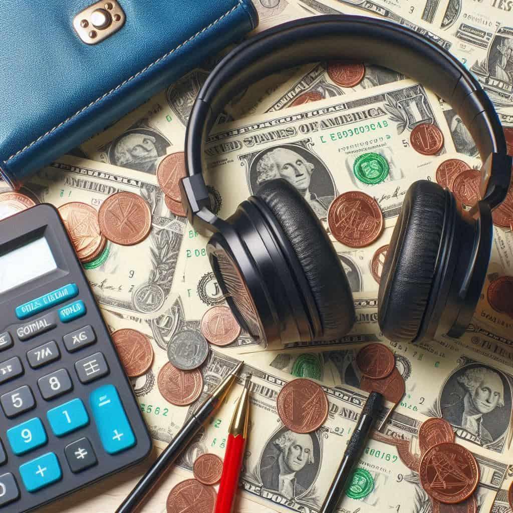 ile kosztują słuchawki bezprzewodowe - przykładowy model leże na monetach i banknotach