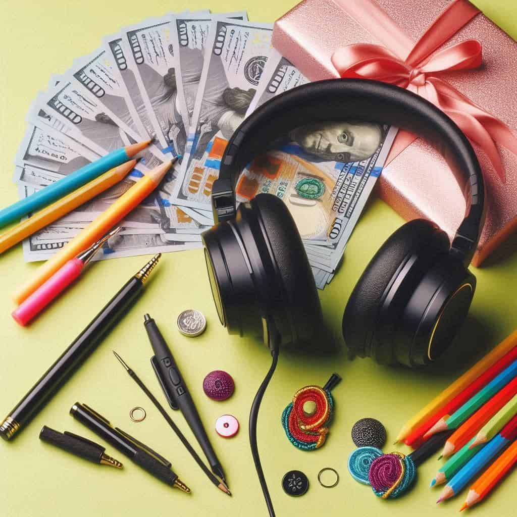 ile kosztują słuchawki przewodowe przykładowy model leży na biurku obok banknotów, kredek i długopisów