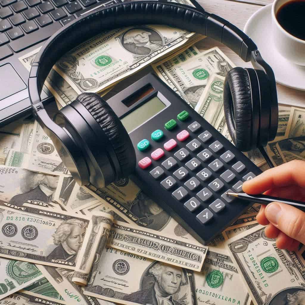 ile kosztują słuchawki z mikrofonem - przykładowy model a obok pieniądze i ręka z kalkulatorem