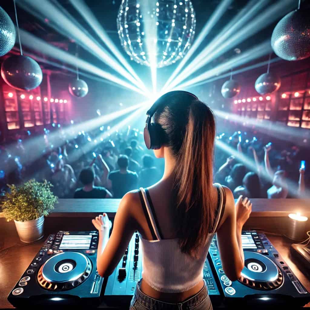 ile zarabia dj - kobieta miksuje muzykę przy konsoli podczas imprezy w klubie