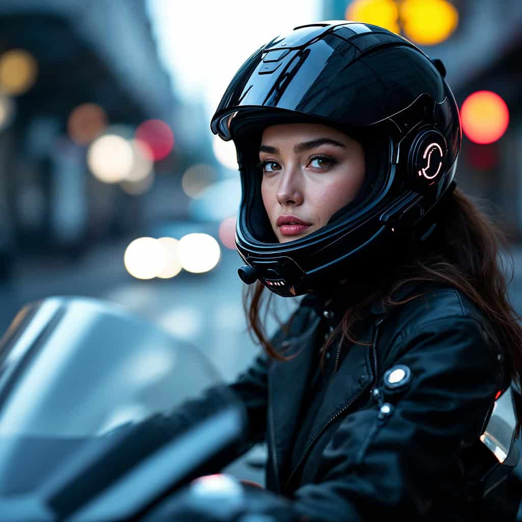 interkom motocyklowy ranking przykładowy model na głowie kobiet siedzącej na motorze