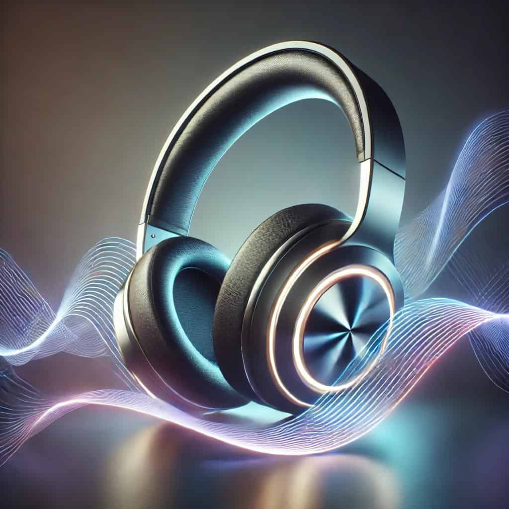 jak działają słuchawki bezprzewodowe radiowe - model nauszny otoczony przez fale dźwiękowe