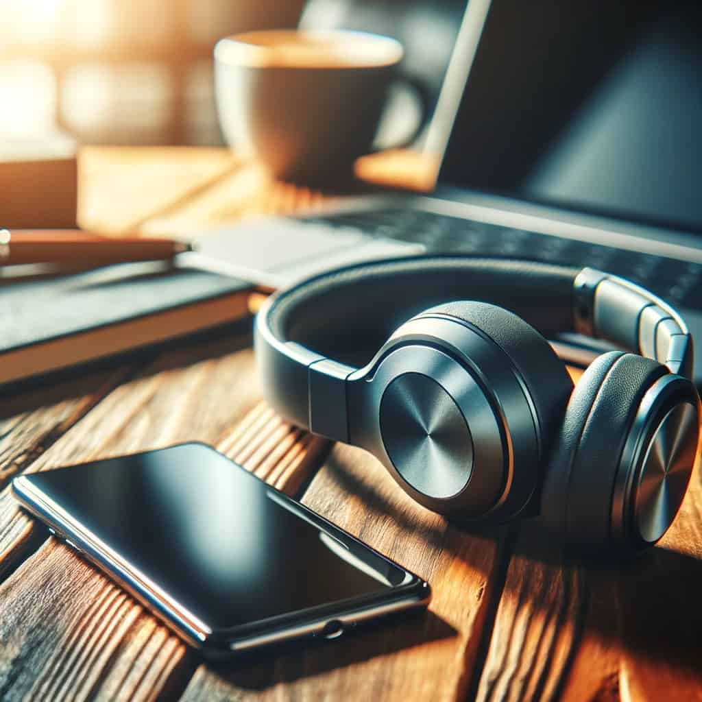 jak działają słuchawki bezprzewodowe - model i telefon na biurku