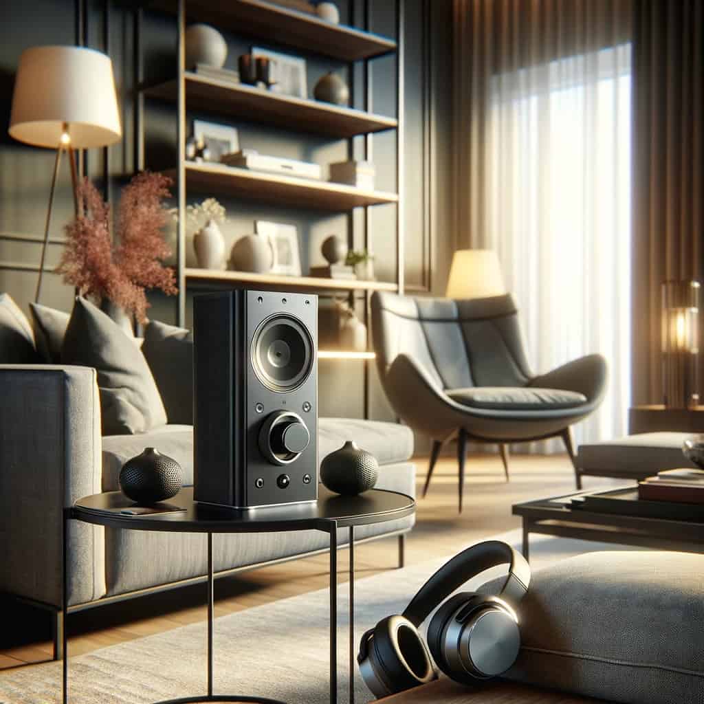 jak podłączyć słuchawki bezprzewodowe do wieży - wieża na stole a obok model bezprzewodowy