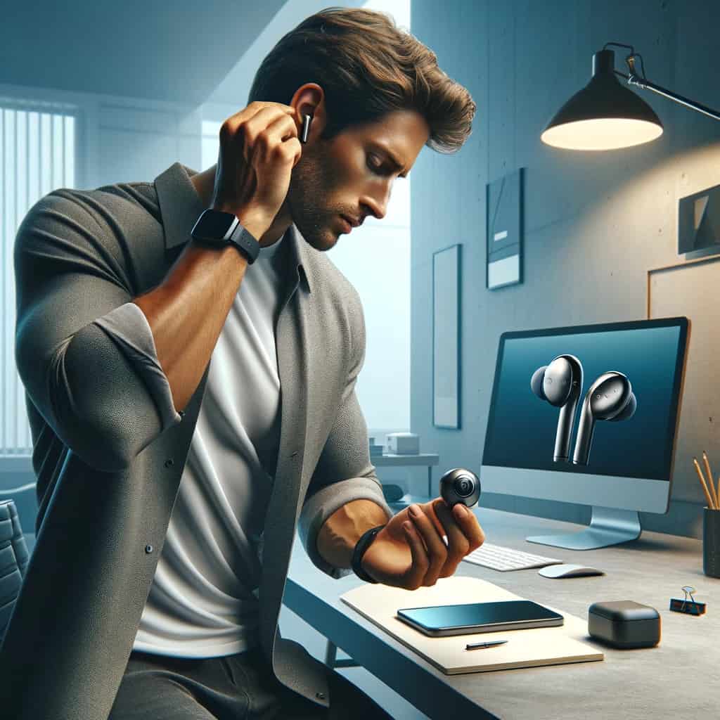 jak podłączyć słuchawki bezprzewodowe - mężczyzna zastanawiający się jak sparować słuchawki z laptopem