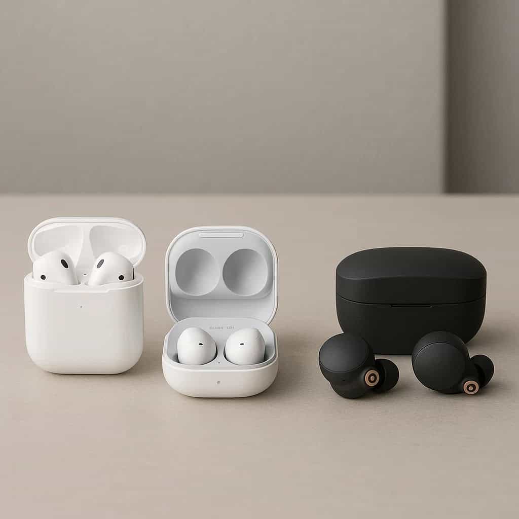 Jak połączyć airpods z androidem. Porównanie różnych słuchawek dokanałowych bezprzewodowych na stole