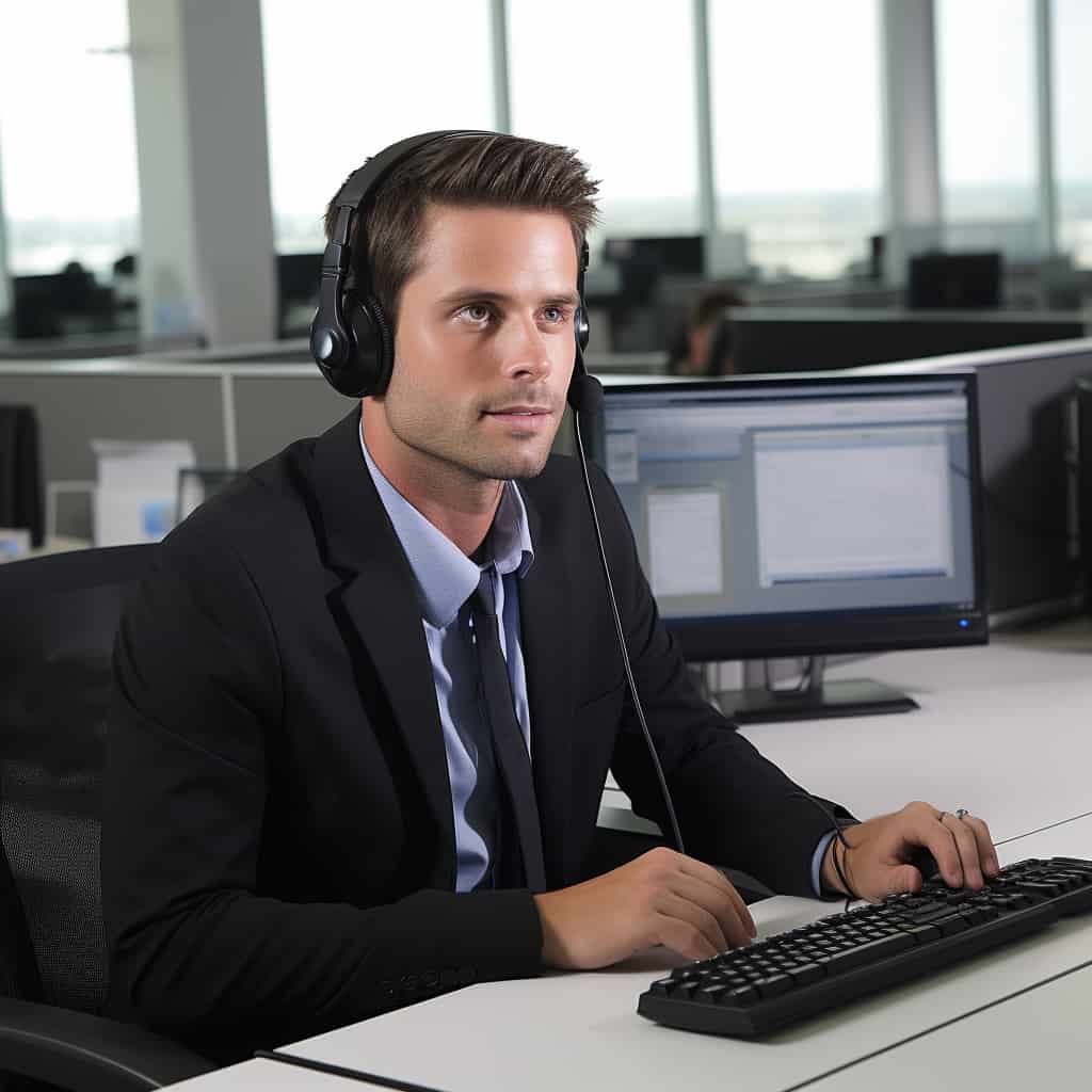 jak wybrać dobre słuchawki - przykładowy model na głowie mężczyzny pracującego przy komputerze