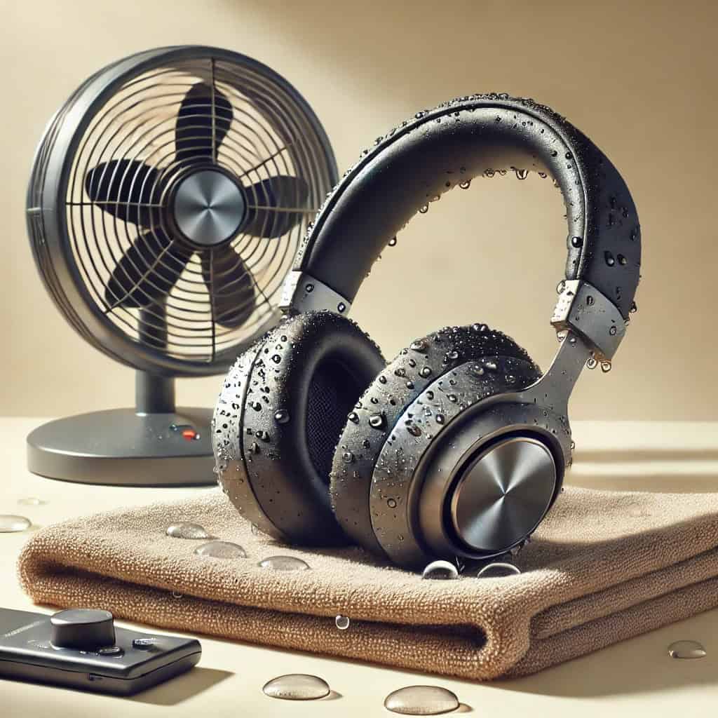 jak wysuszyc sluchawki - przykładowy model nauszny obok wentylatora