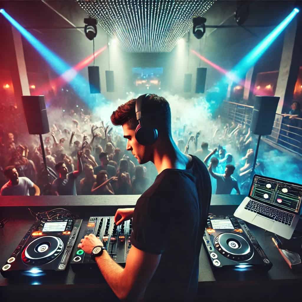 jak zostać dj w klubie - mężczyzna miksuje muzykę na konsoli