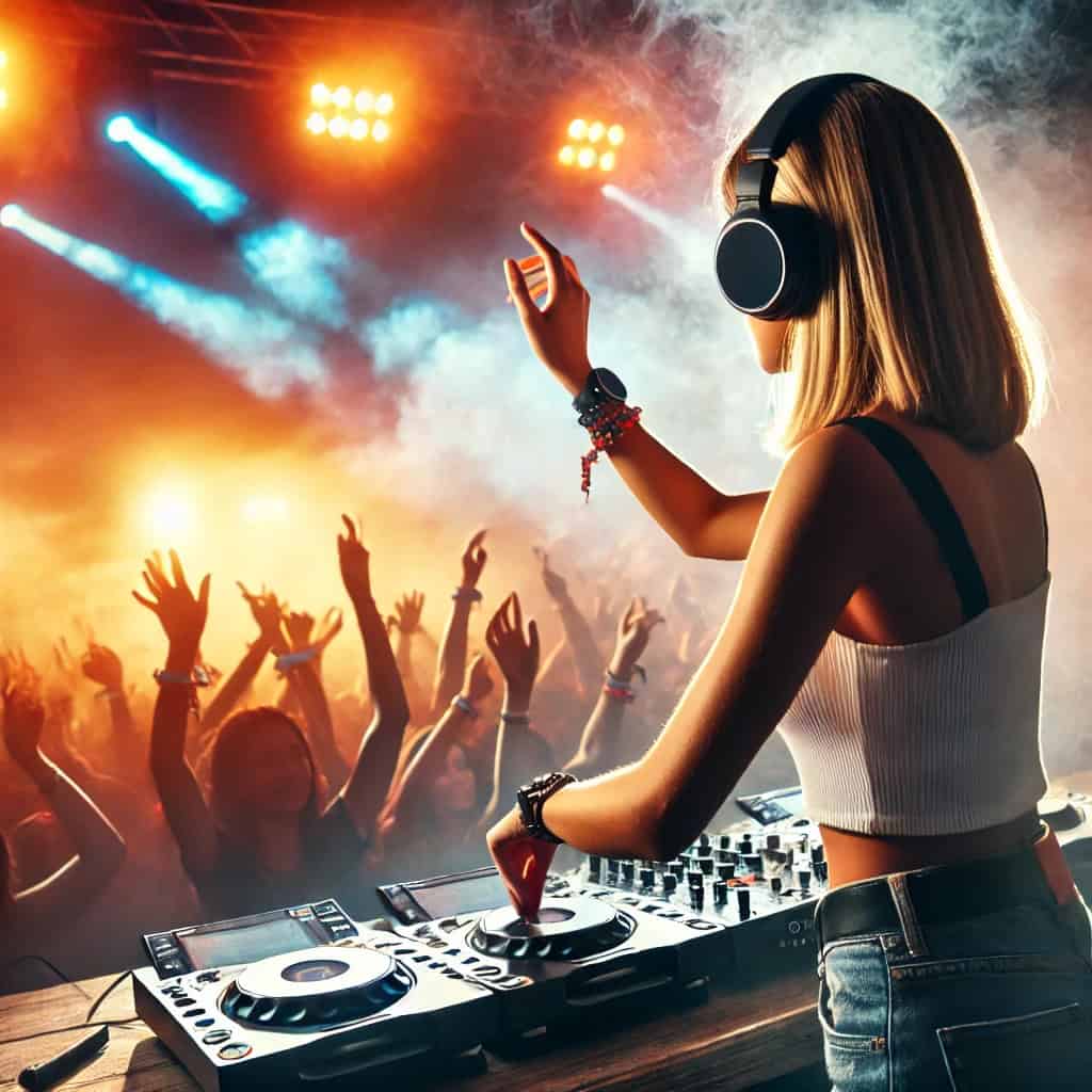 jak zostać dj - kobieta miksuje na konsoli w klubie
