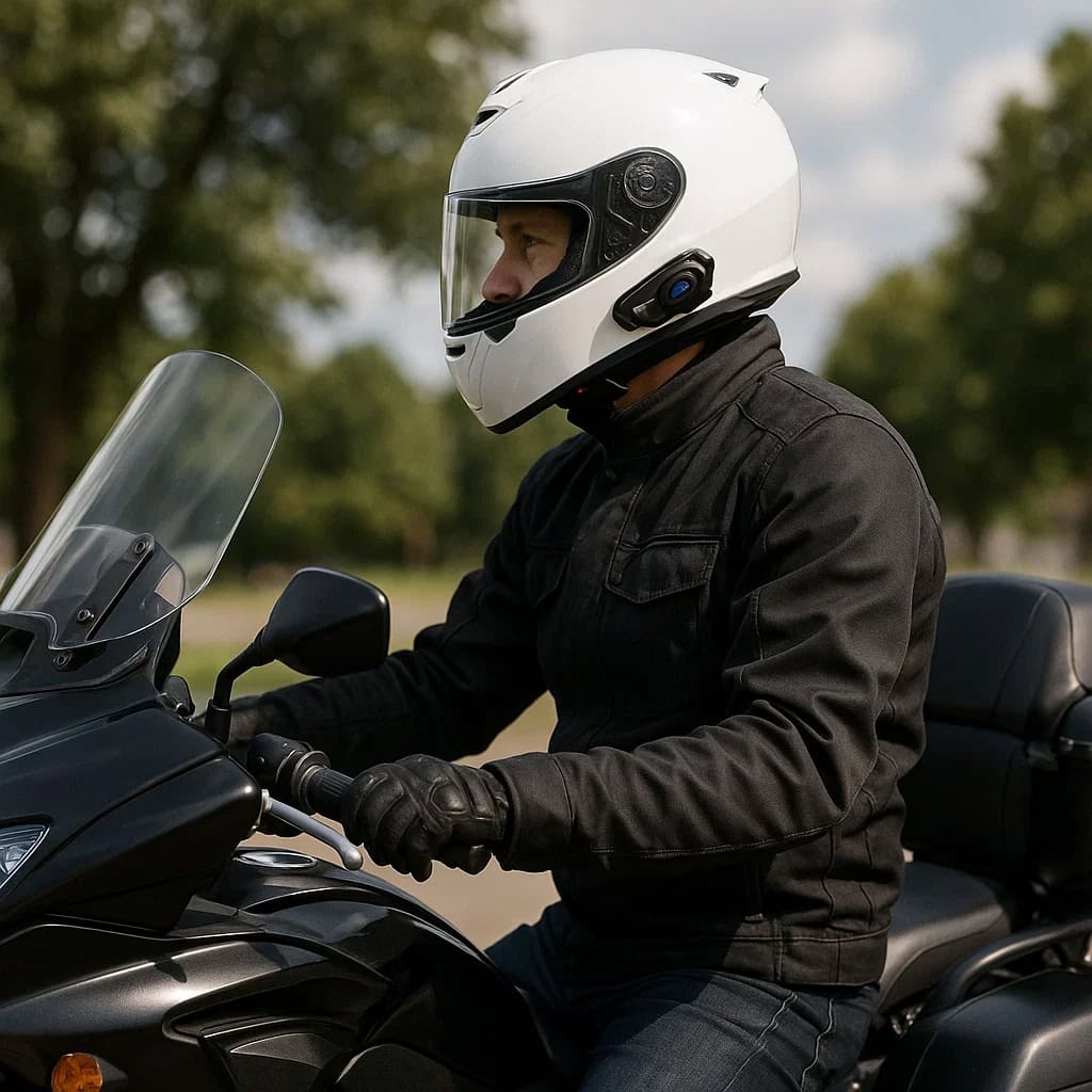 jak zamontować interkom do kasku - mężczyzna jedzie motocyklem