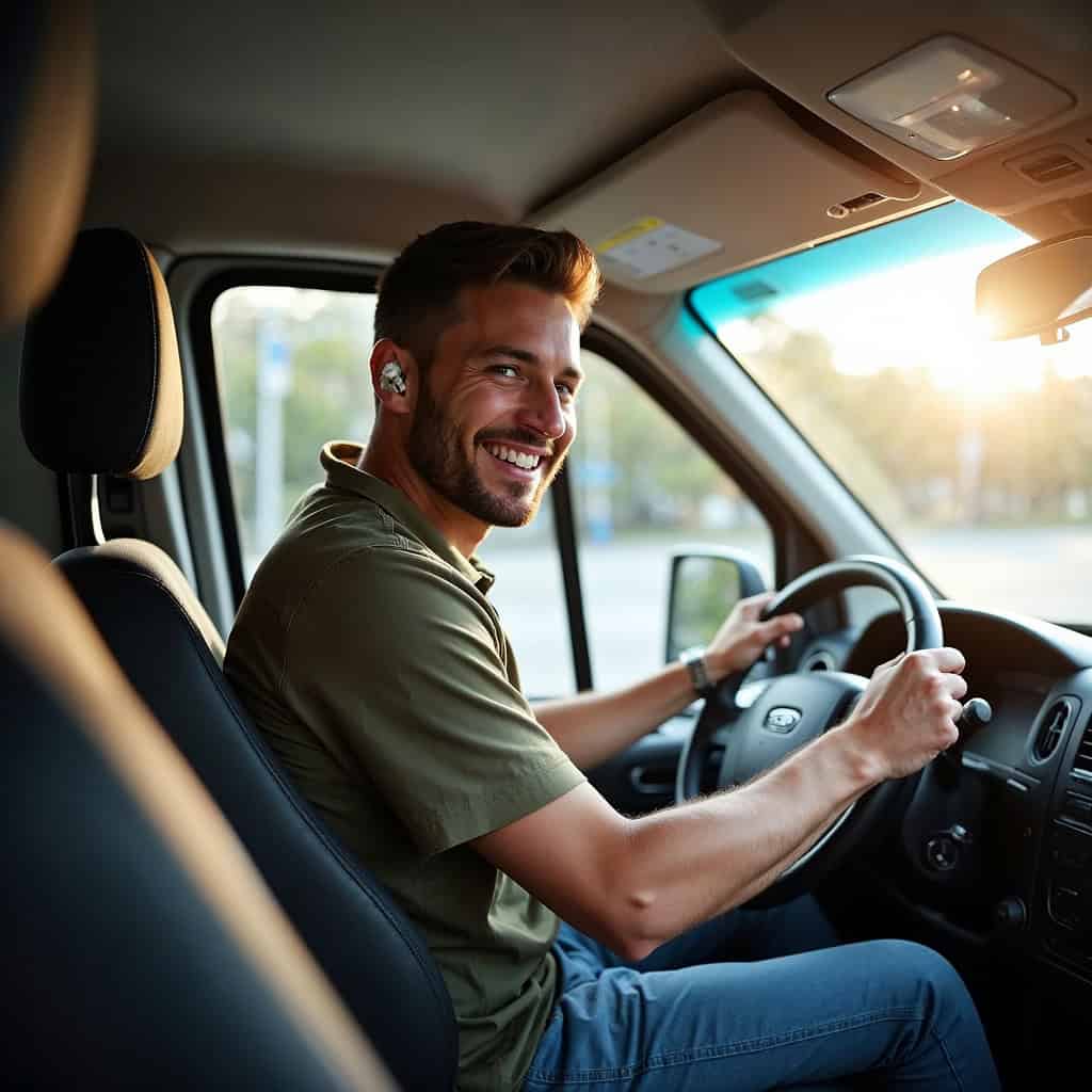 najlepsza słuchawka dla kierowcy w uszach mężczyzny prowadzącego auto