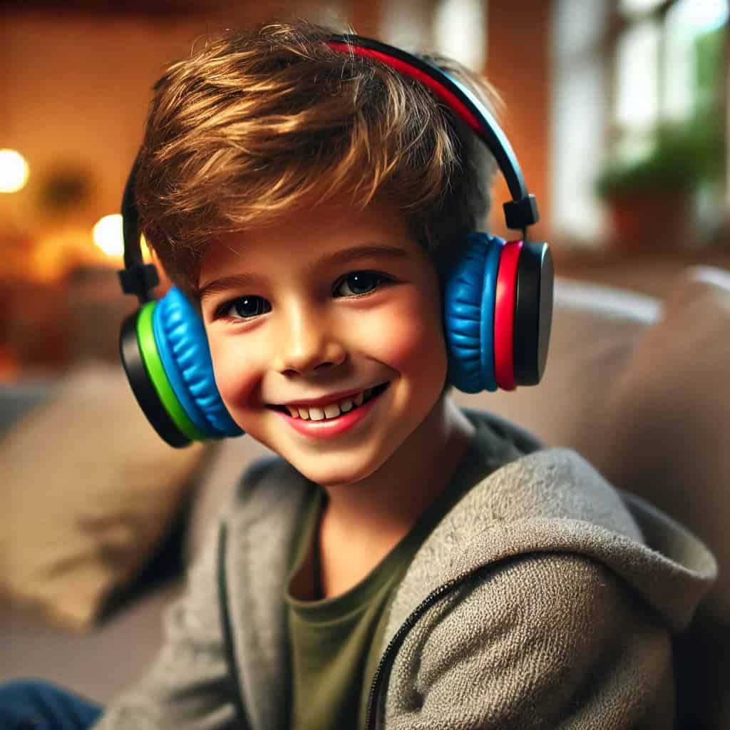 najlepsze słuchawki nauszne dla dzieci - przykładowy model na głowie chłopca