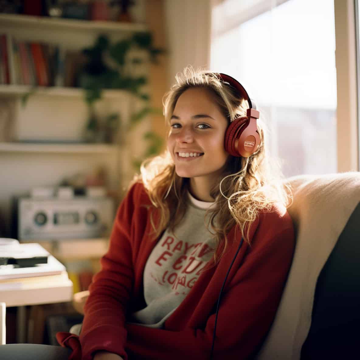 najlepsze sluchawki nauszne - usmiechnieta kobieta