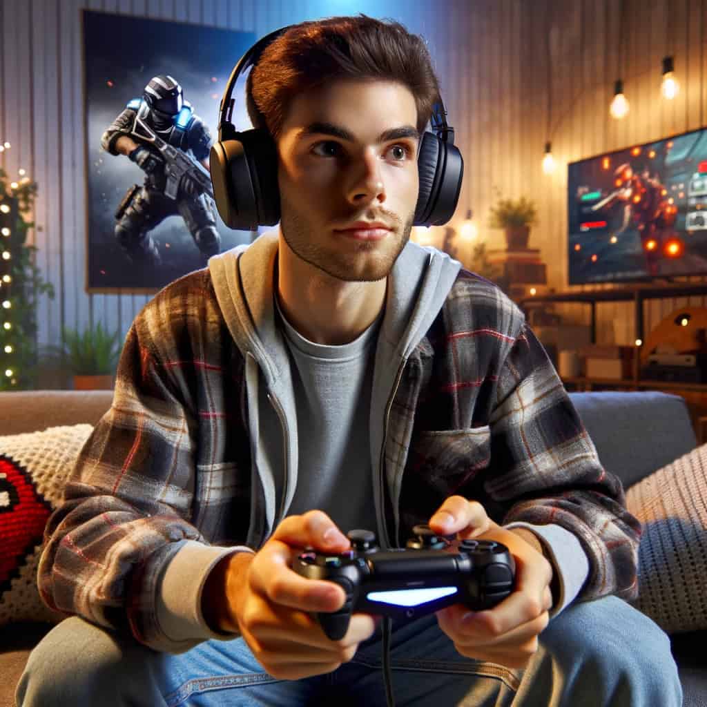 najlepsze słuchawki do fortnite na głowie mężczyzny z padem