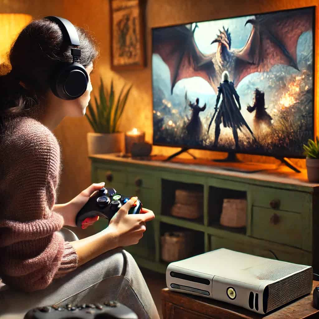 najlepsze słuchawki gamingowe bezprzewodowe na uszach kobiety grającej na konsoli