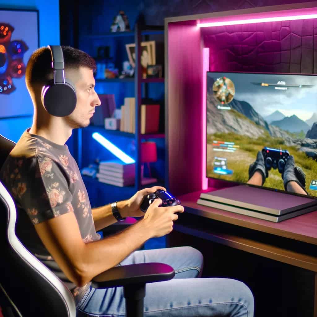 najlepsze słuchawki gamingowe na świecie - na głowie mężczyzny grającego na ps4