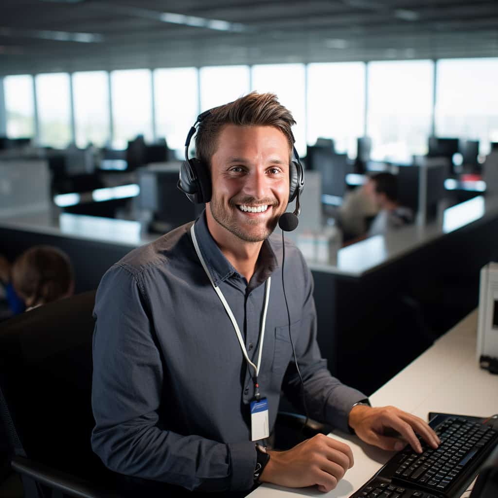 najlepsze słuchawki z mikrofonem ranking - mężczyzna pracujący przy komputrzerze