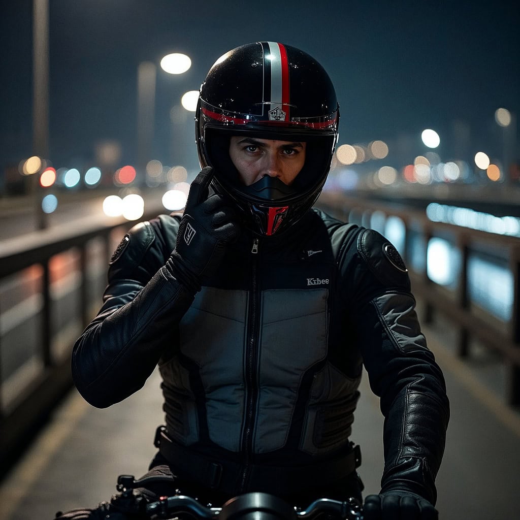 najlepszy interkom do kasku przykładowy model na głowie mężczyzny siedzącego ma motorze