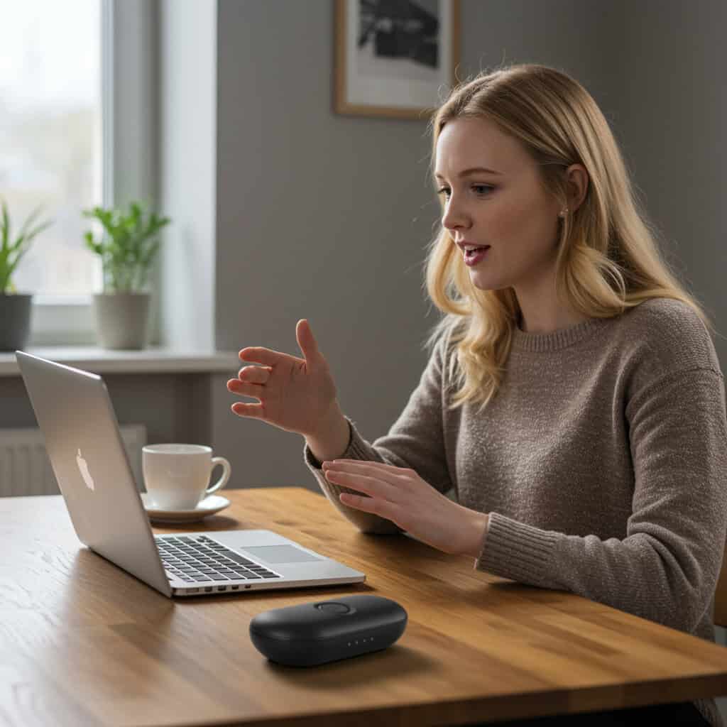 najlepszy zestaw głośnomówiący do laptopa - kobieta podczas videorozmowy