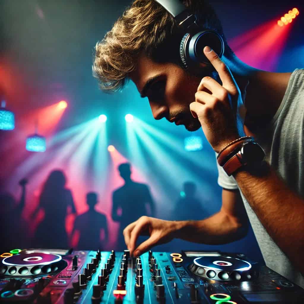 po co dj słuchawki - mężczyzna miksuje muzykę w klubie