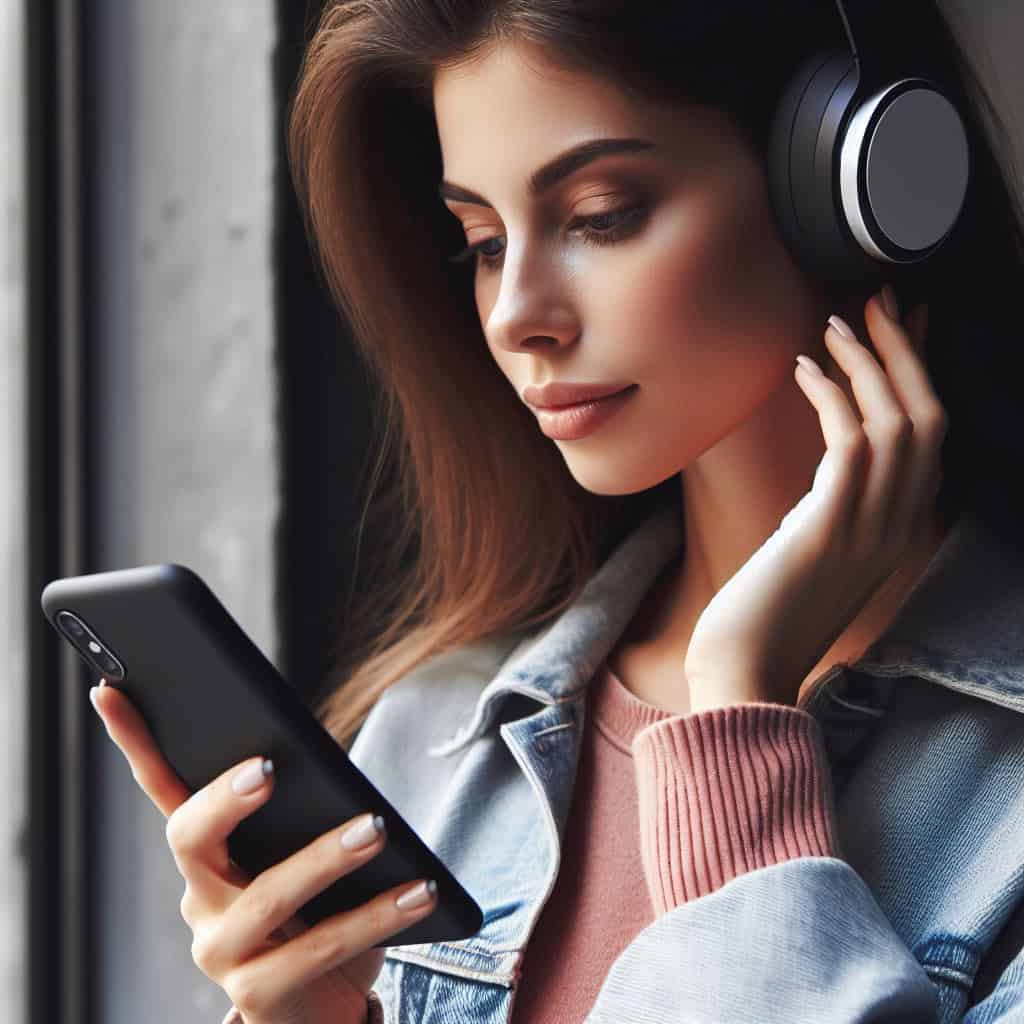 słuchawka do smartfona w uszach kobiety rozmawiającej