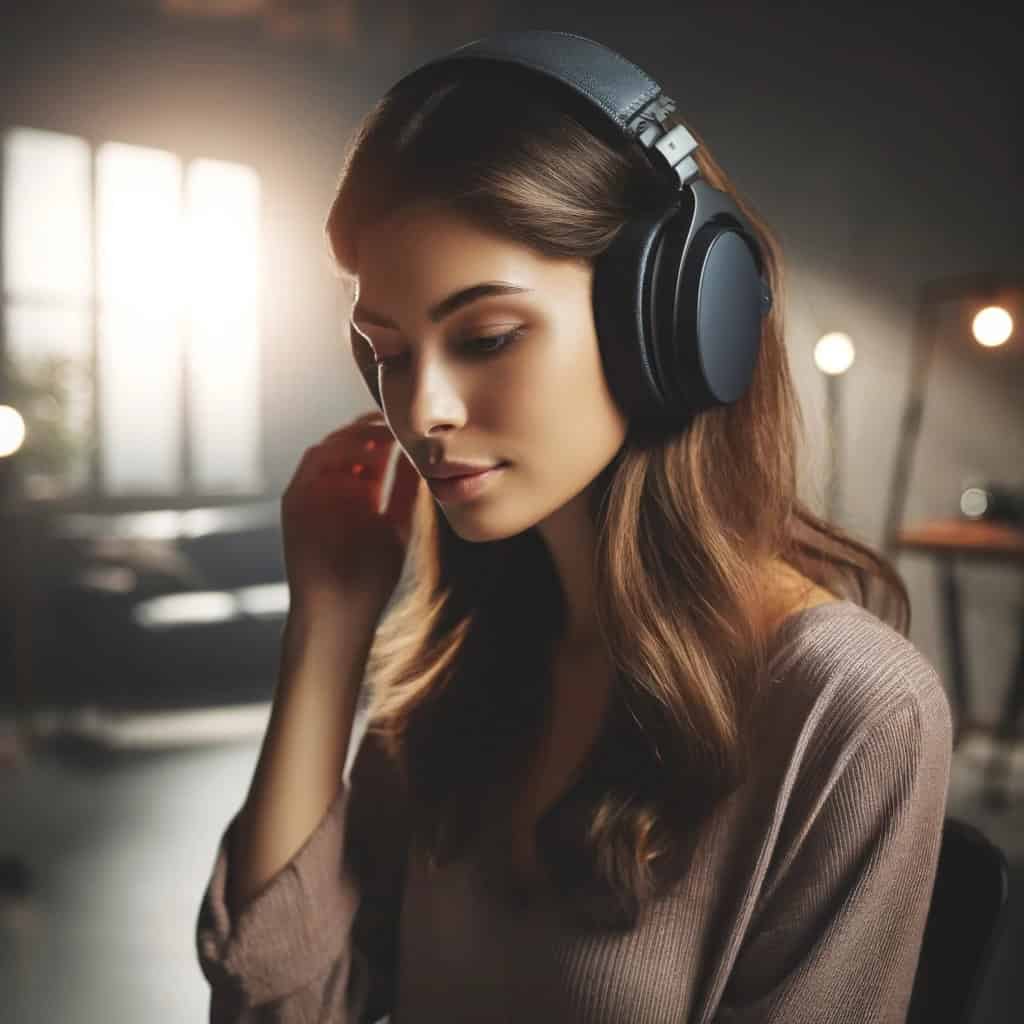 słuchawki co to jest - kobieta w przykładowym modelu nausznym