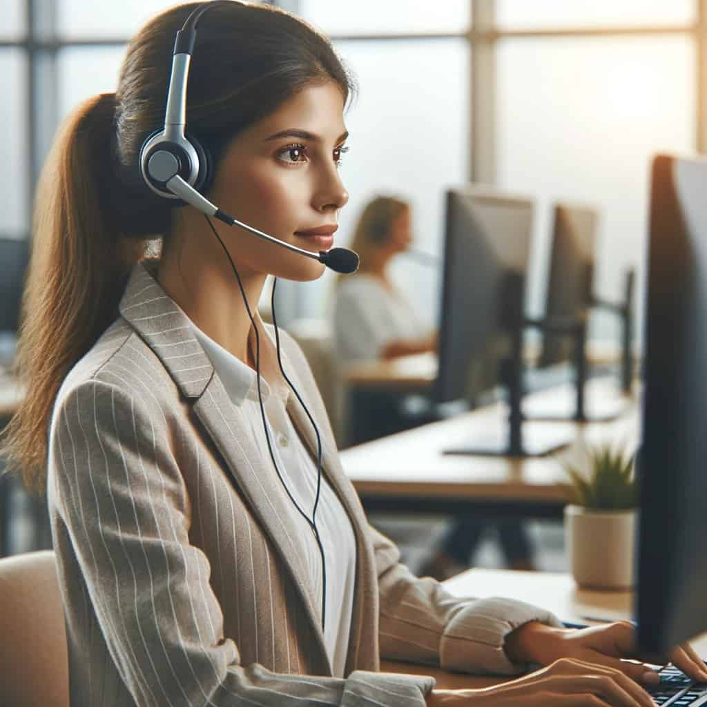 słuchawki call center - kobieta pracująca na komputerze