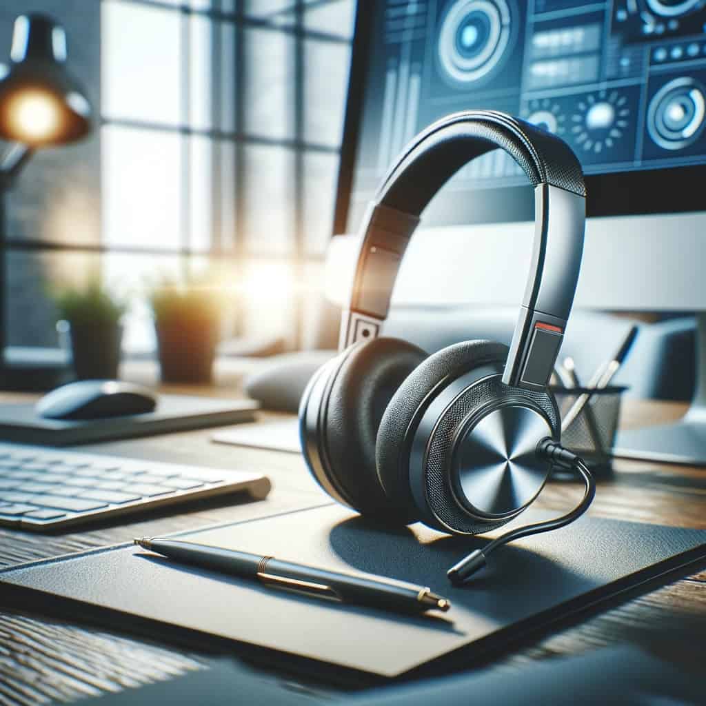 słuchawki bezprzewodowe call center leżące na biurku