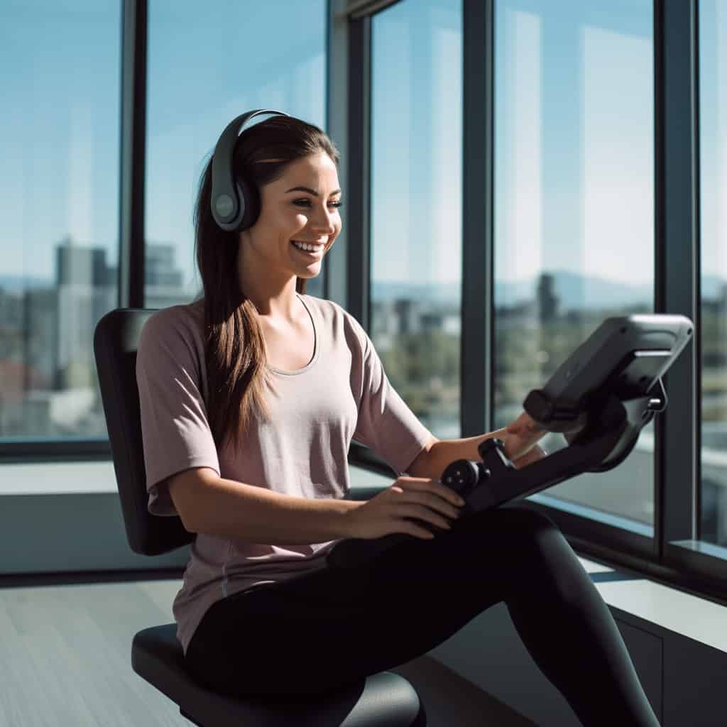 słuchawki bezprzewodowe na siłownie ranking - kobieta ćwicząca na siłowni