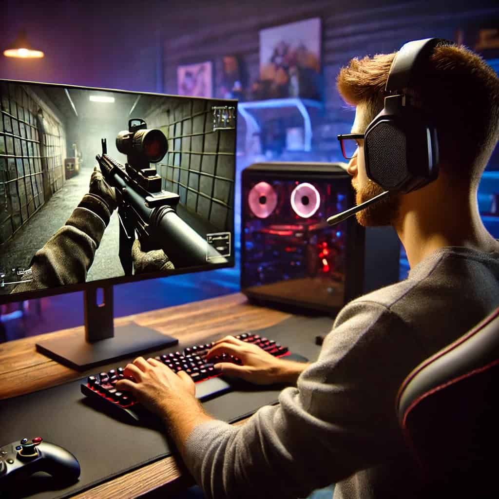 słuchawki do call of duty ranking na głowie mężczyzny grającego na komputerze