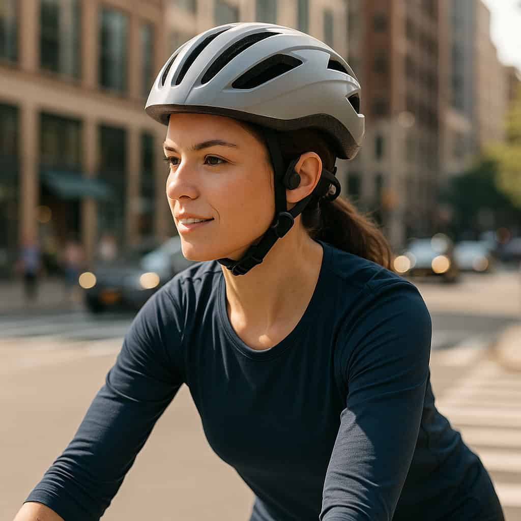 słuchawki do jazdy miejskiej na uszach kobiety