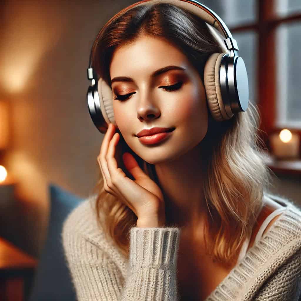 słuchawki do słuchania muzyki do 300 zł na uszach kobiety w domu