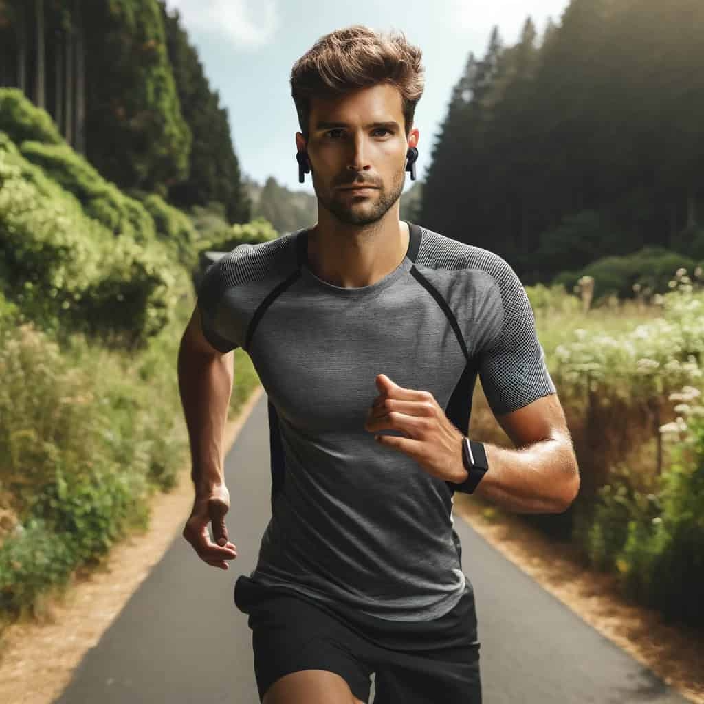 słuchawki do sportu w uszach mężczyzny uprawiającego jogging