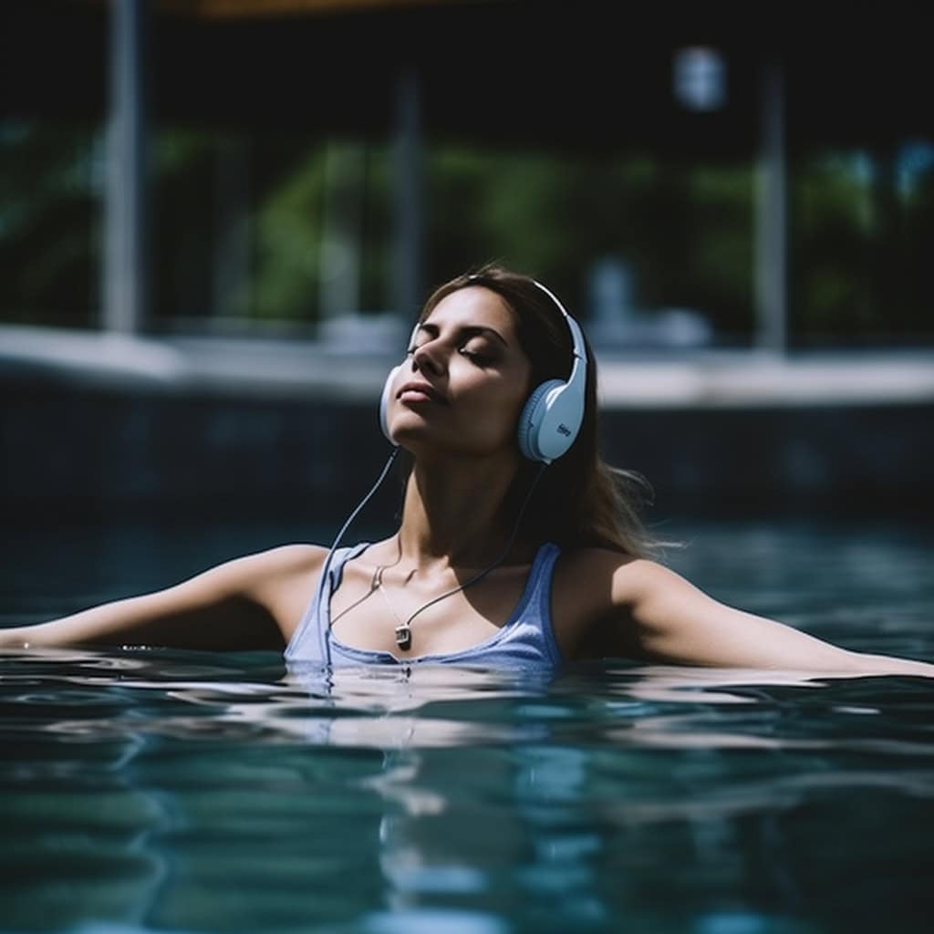 słuchawki do pływania nauszne na uszach kobiety w basenie